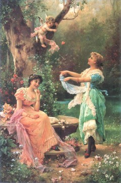  floral Pintura - ángel floral y damas Hans Zatzka flores clásicas